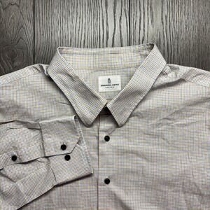 Emanuel Berg Custom XXL Mens Dress Shirt Tan Micro Check Cotton Hidden Button